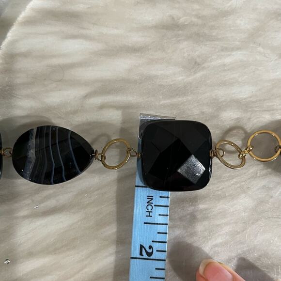 NEW Technibond Onyx Stone Varigated Bead Gold Circular Clasp Statement Necklace - Picture 15 of 15